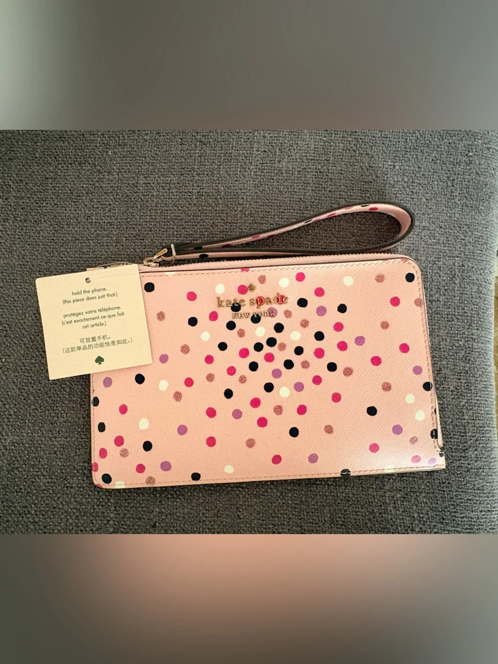 kate spade Pink Polka Dot Wristlet Clutch with Multicolor Dots